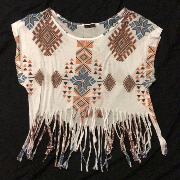 Tribal Print Fringe Tee - Picture 2 of 3